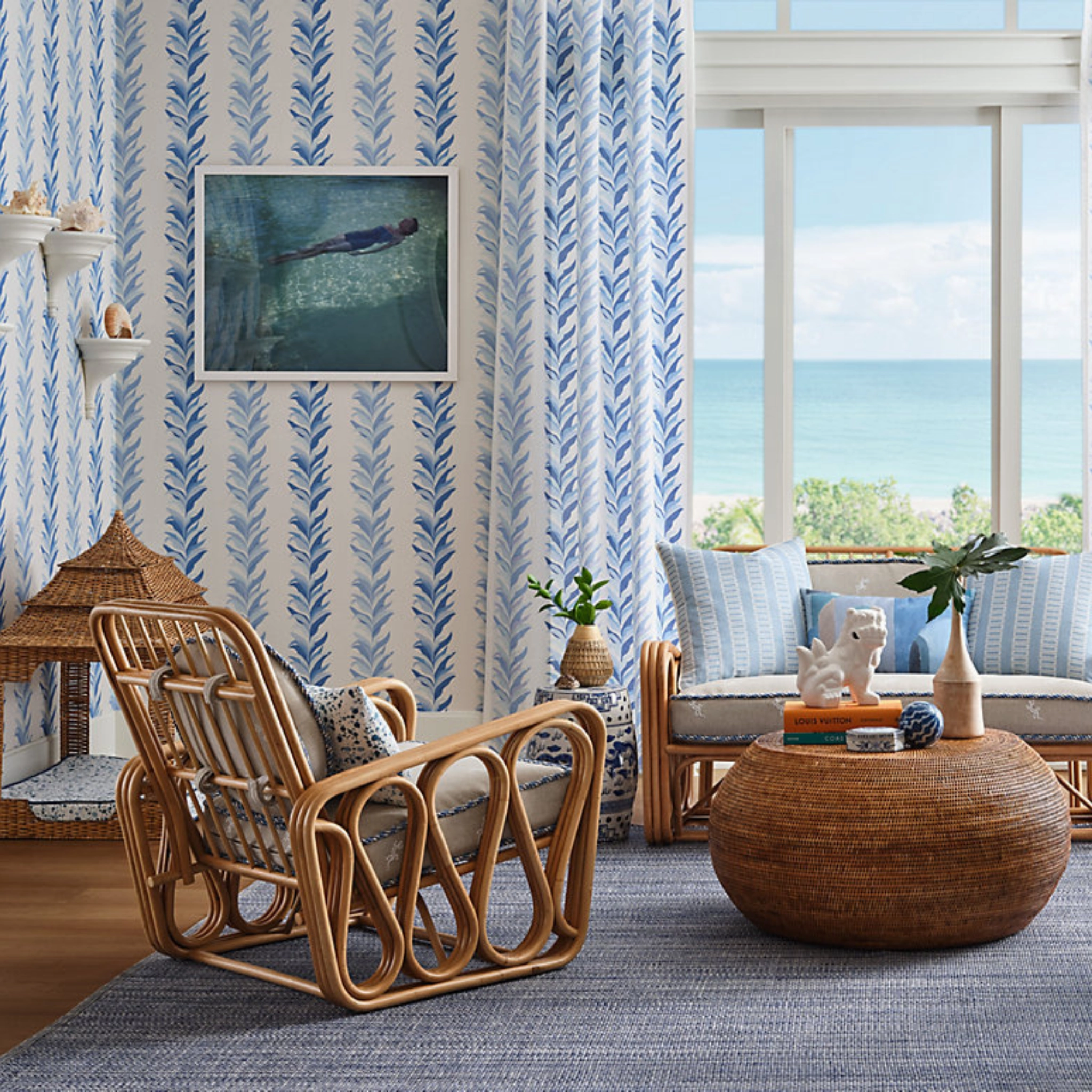 Chira Island Wallcovering in Blue Marine