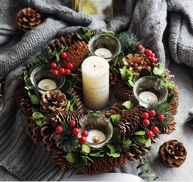 Christmas Candle Holders Pine Cone ceramic table ornament