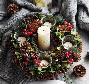 Christmas Candle Holders Pine Cone ceramic table ornament