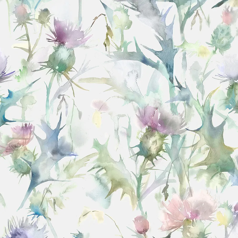 Cirsium Cream Printed Made to Measure Curtains Damson