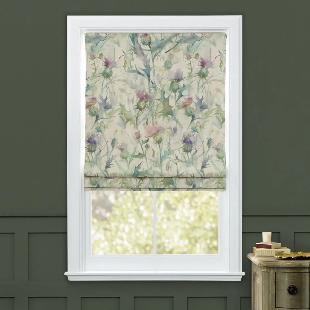 Cirsium Printed Cotton Made to Measure Roman Blinds Damson/Natural