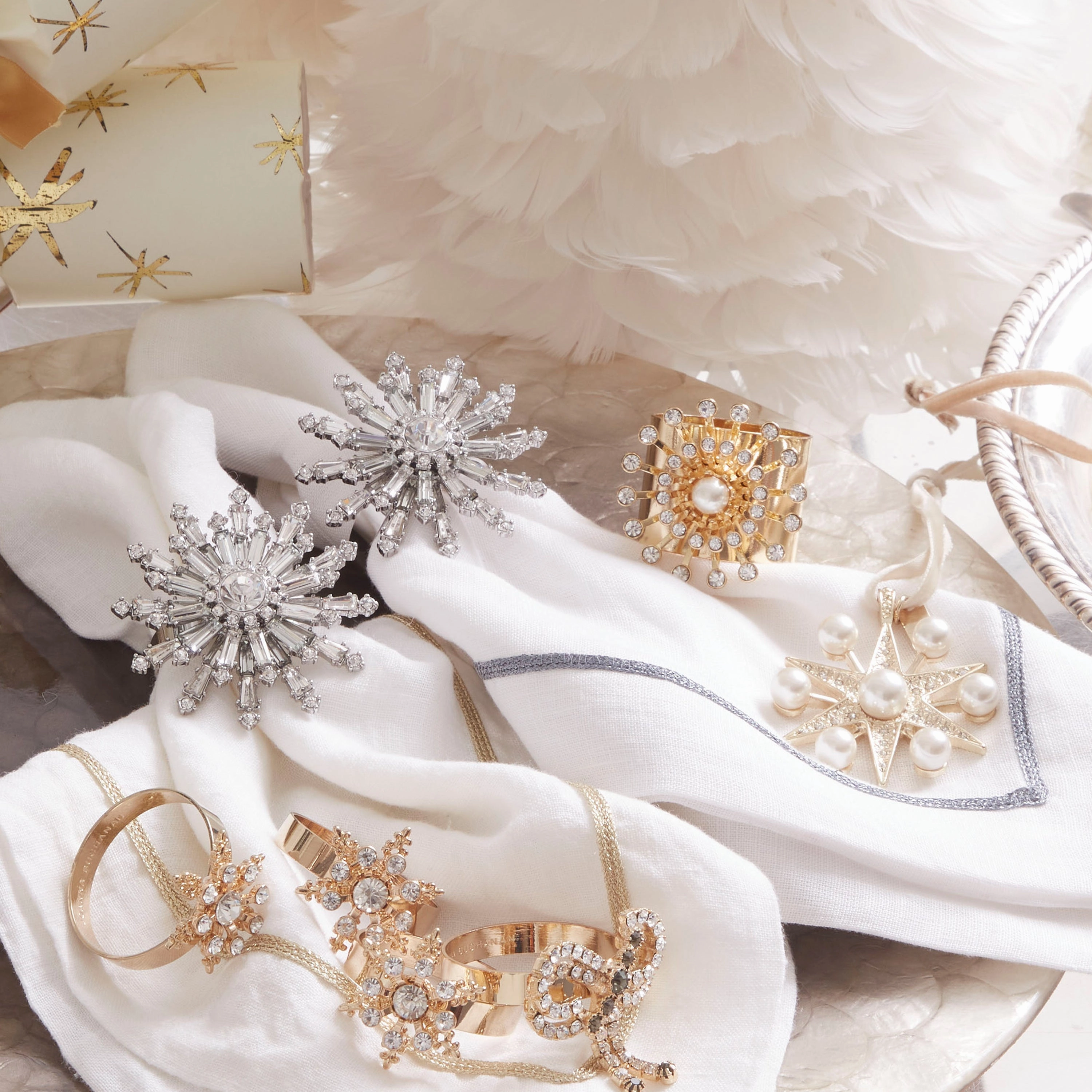 Classic Snowflake Skinny Napkin Rings, Crystal, Set of Four