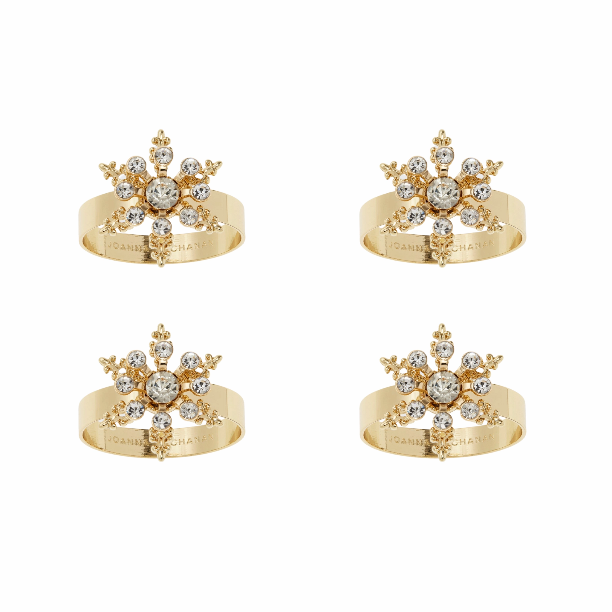 Classic Snowflake Skinny Napkin Rings, Crystal, Set of Four