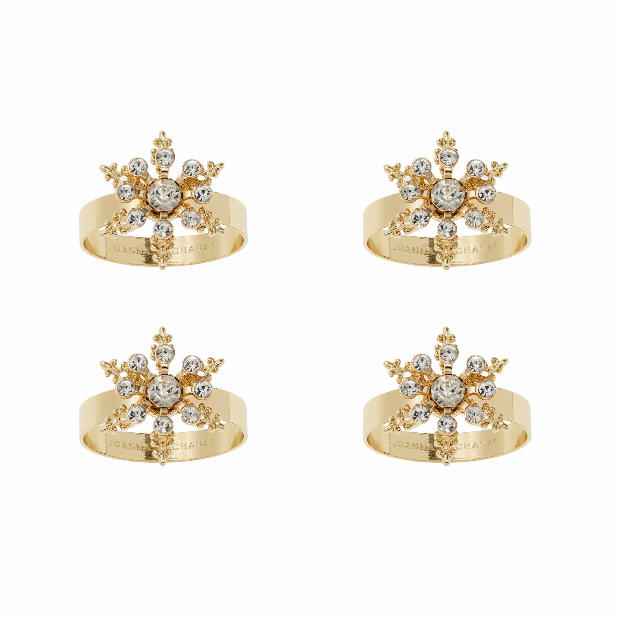 Classic Snowflake Skinny Napkin Rings, Crystal, Set of Four