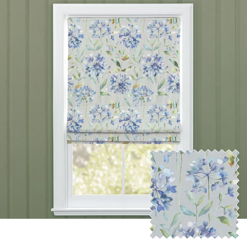 Clovelly Printed Cotton Made to Measure Roman Blinds Bluebell chic floor carpet  