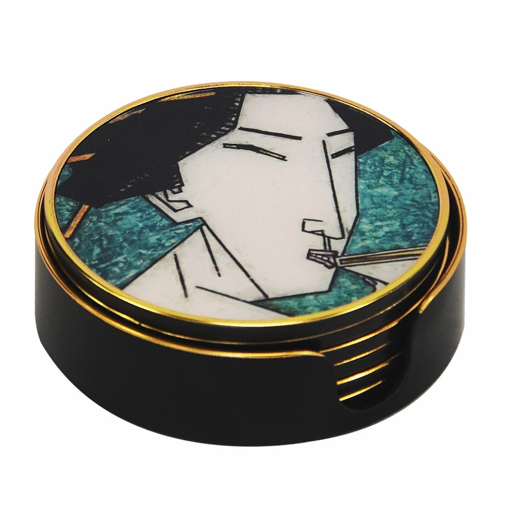 Coaster geisha girl teal set of 6