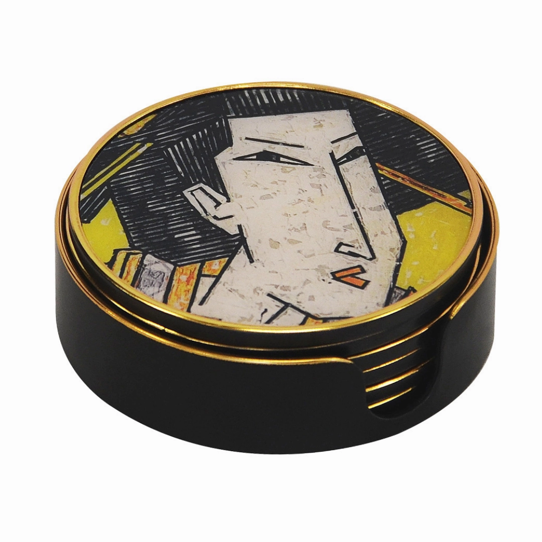 Coaster geisha girl yellow set of 6