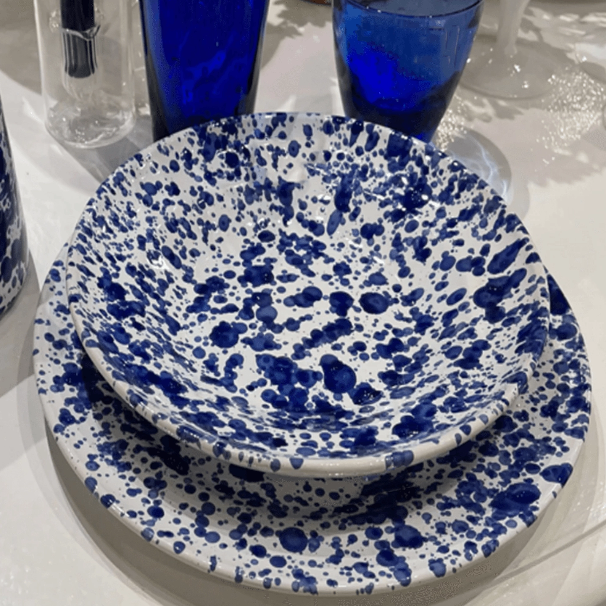 Cobalt Blue & White Ceramic Speckled Soup Bowl
