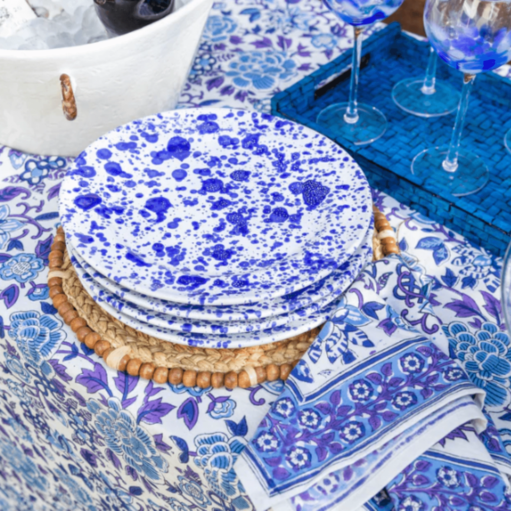 Cobalt Blue & White Speckled Ceramic Dinner Plate