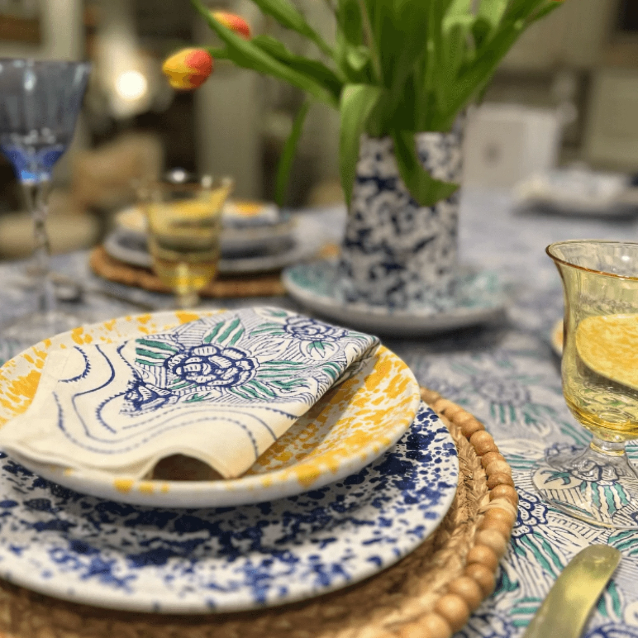 Cobalt Blue & White Speckled Ceramic Dinner Plate