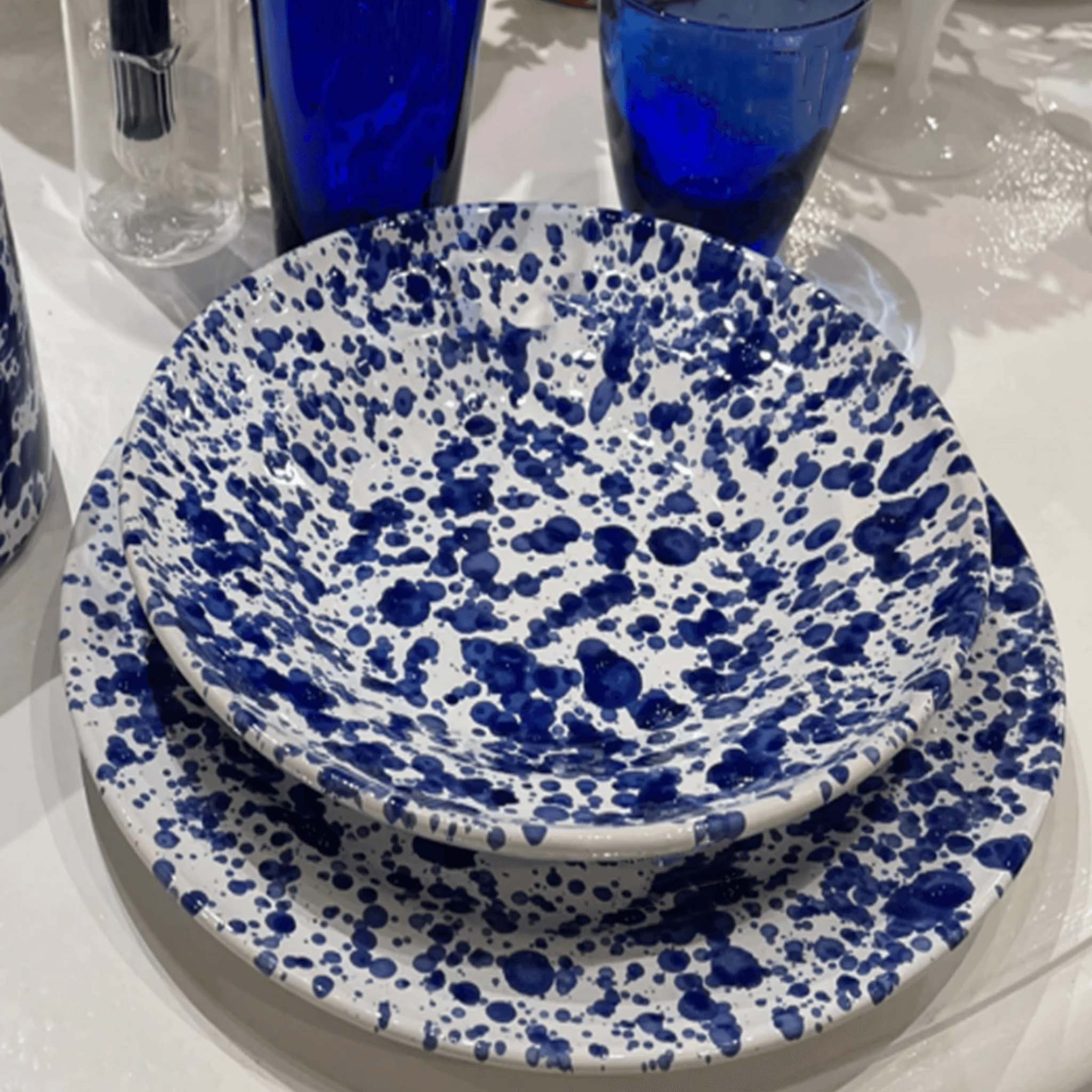 Cobalt Blue & White Speckled Ceramic Dinner Plate