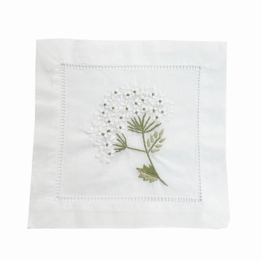 Cocktail Napkins in White with Hydrangea Design, Set of 4 mini desktop sculpture