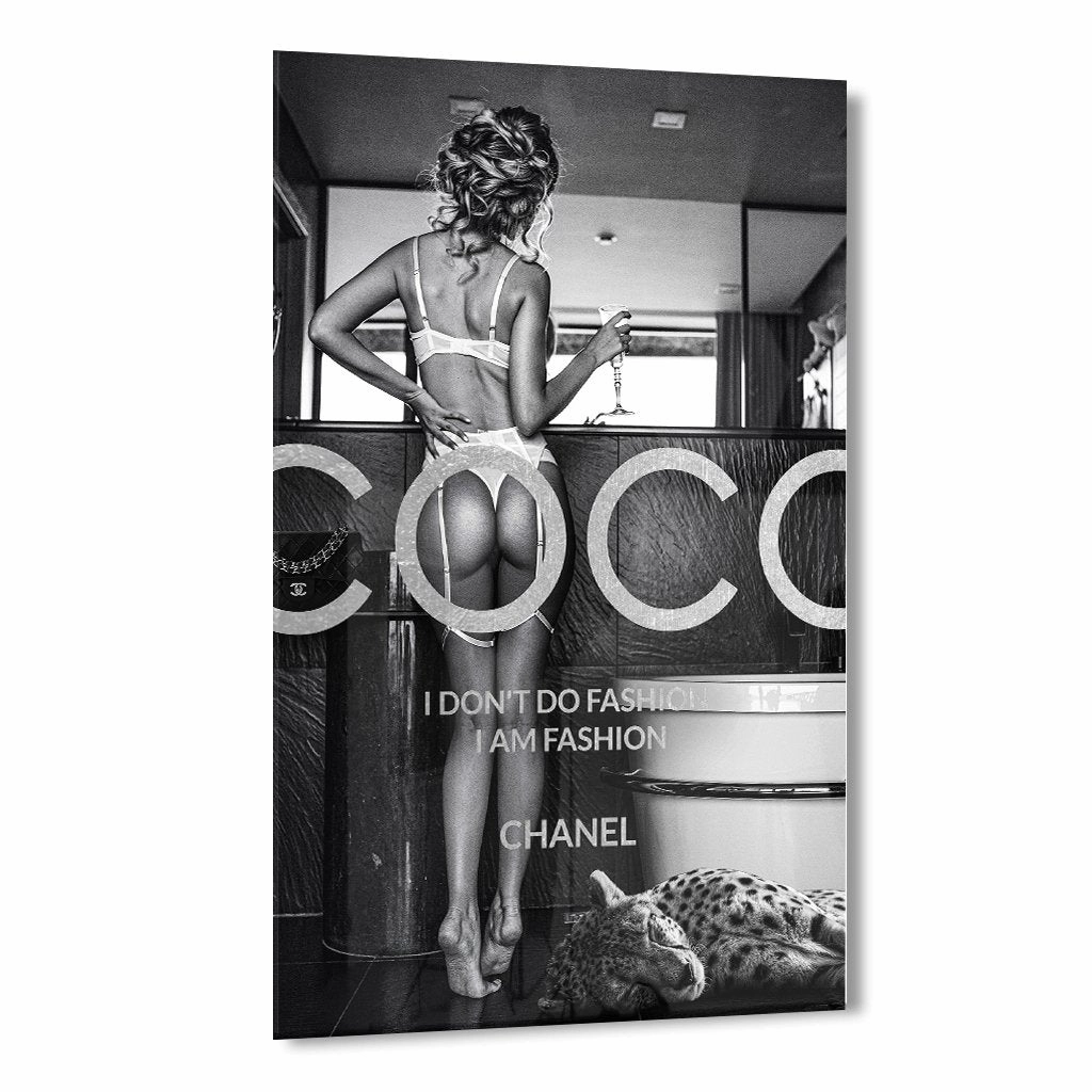 Coco Fashion by Adrian Vieriu Silver on Acrylic framed mural artwork