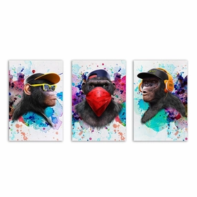Color Affengeil Triptych by Juliano de Araujo framed mural artwork