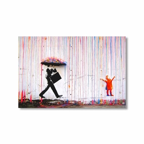 Colored Rain by Banksy framed mural artwork