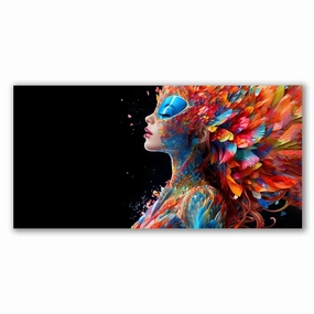 Colorful Bird Woman by Rosa Piazza framed mural artwork