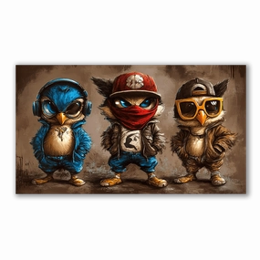 Cool Birds by Catill framed mural artwork