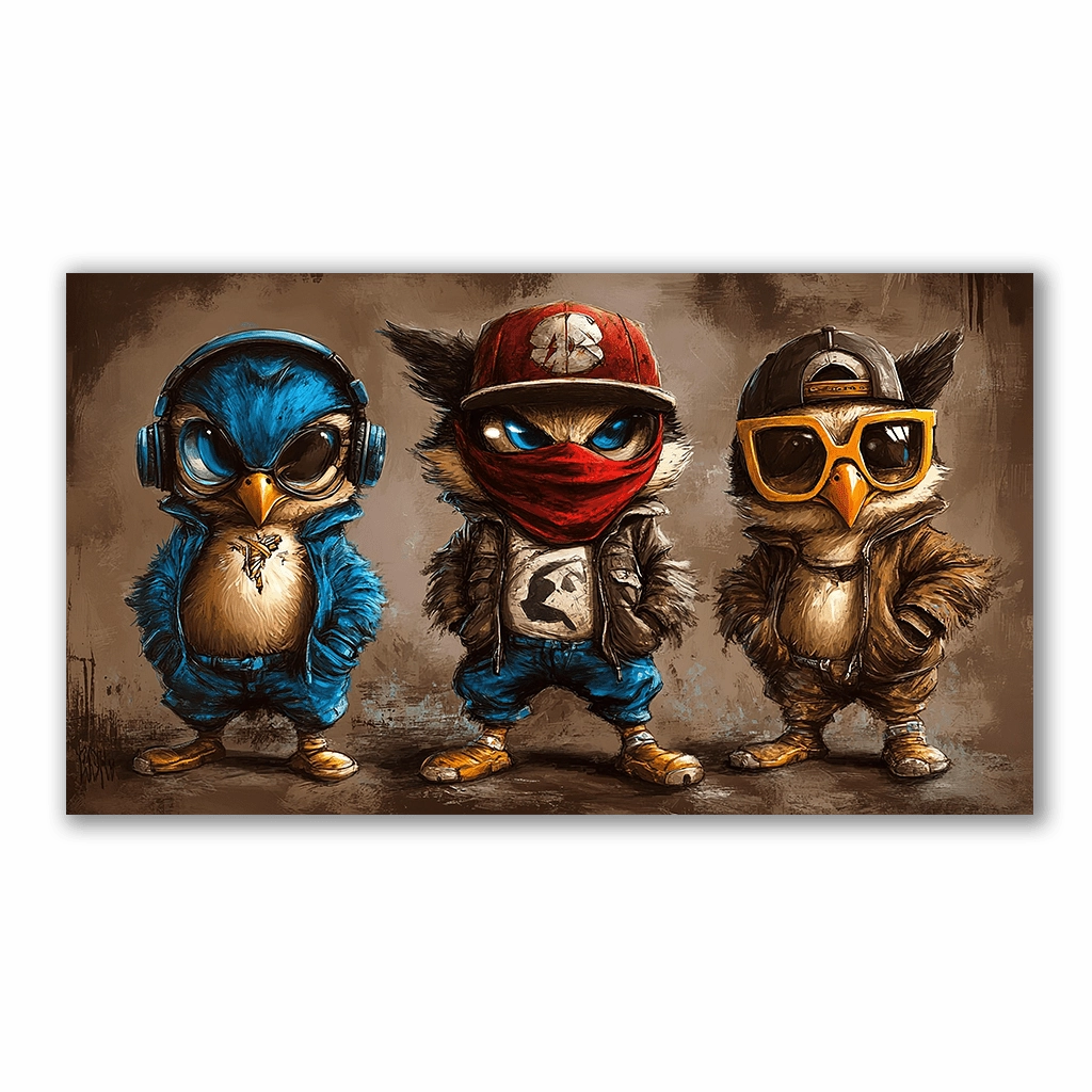 Cool Birds by Catill framed mural artwork