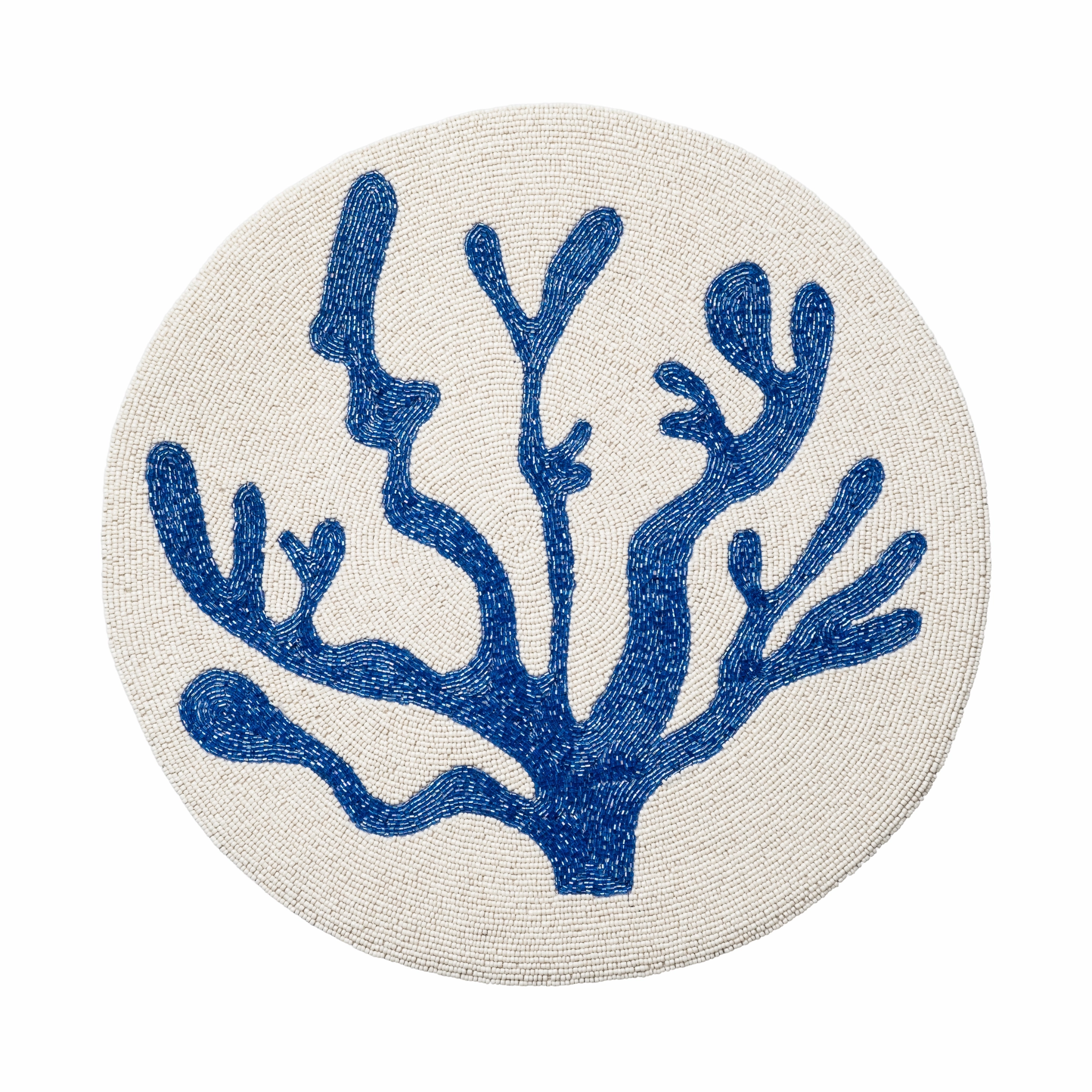 Coral Hand Beaded Placemat, Cobalt mini desktop sculpture