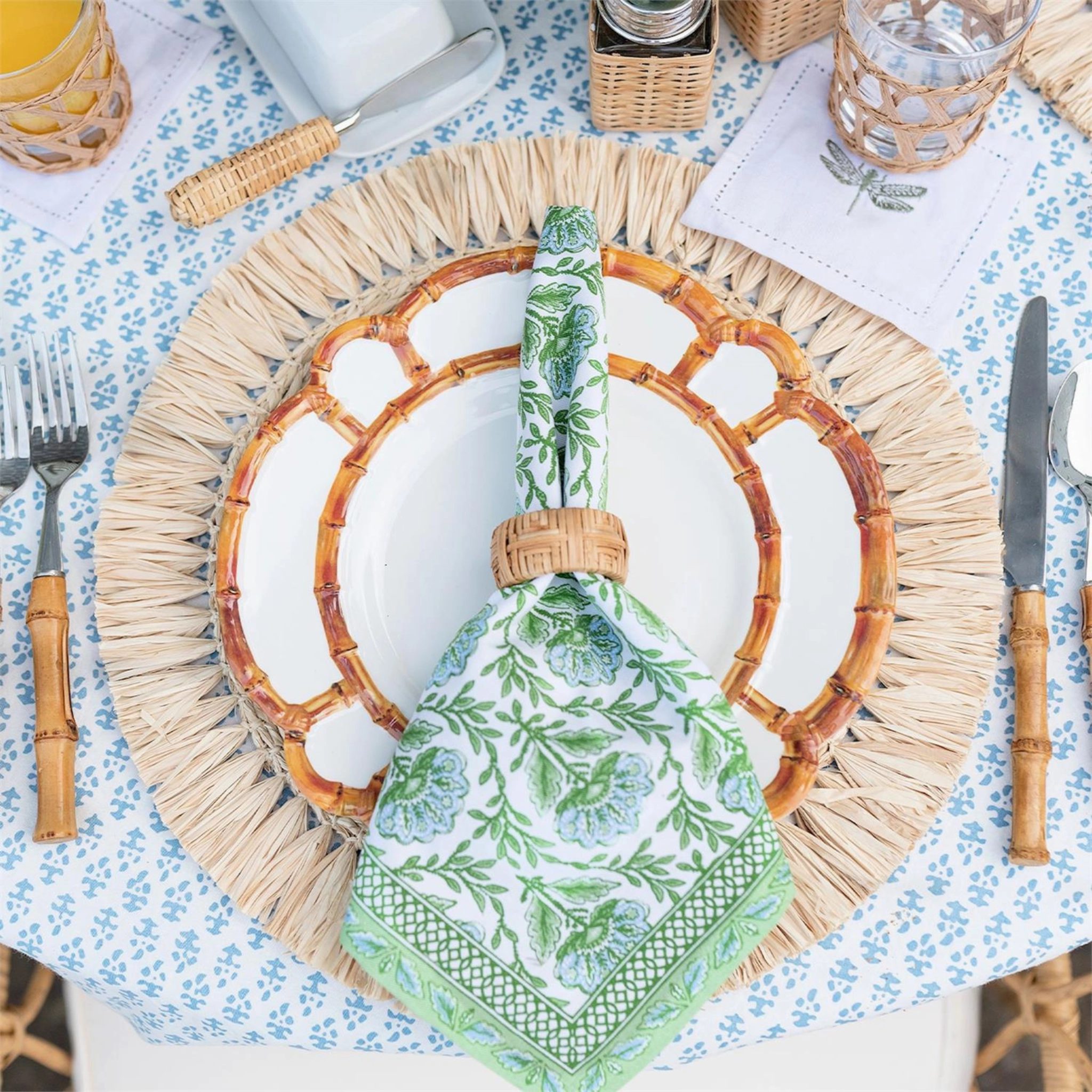 Countryside Green Floral Block Print Napkins