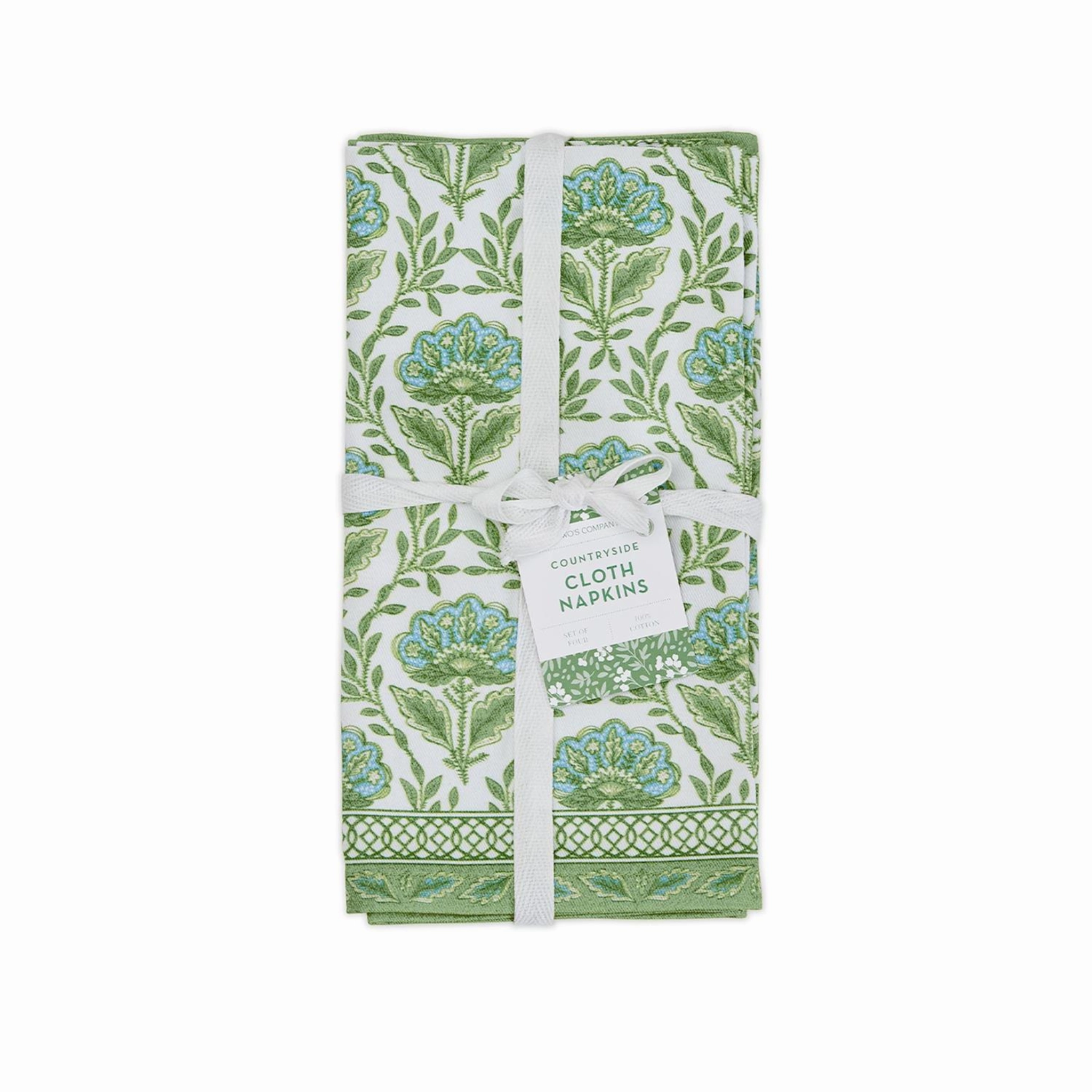 Countryside Green Floral Block Print Napkins