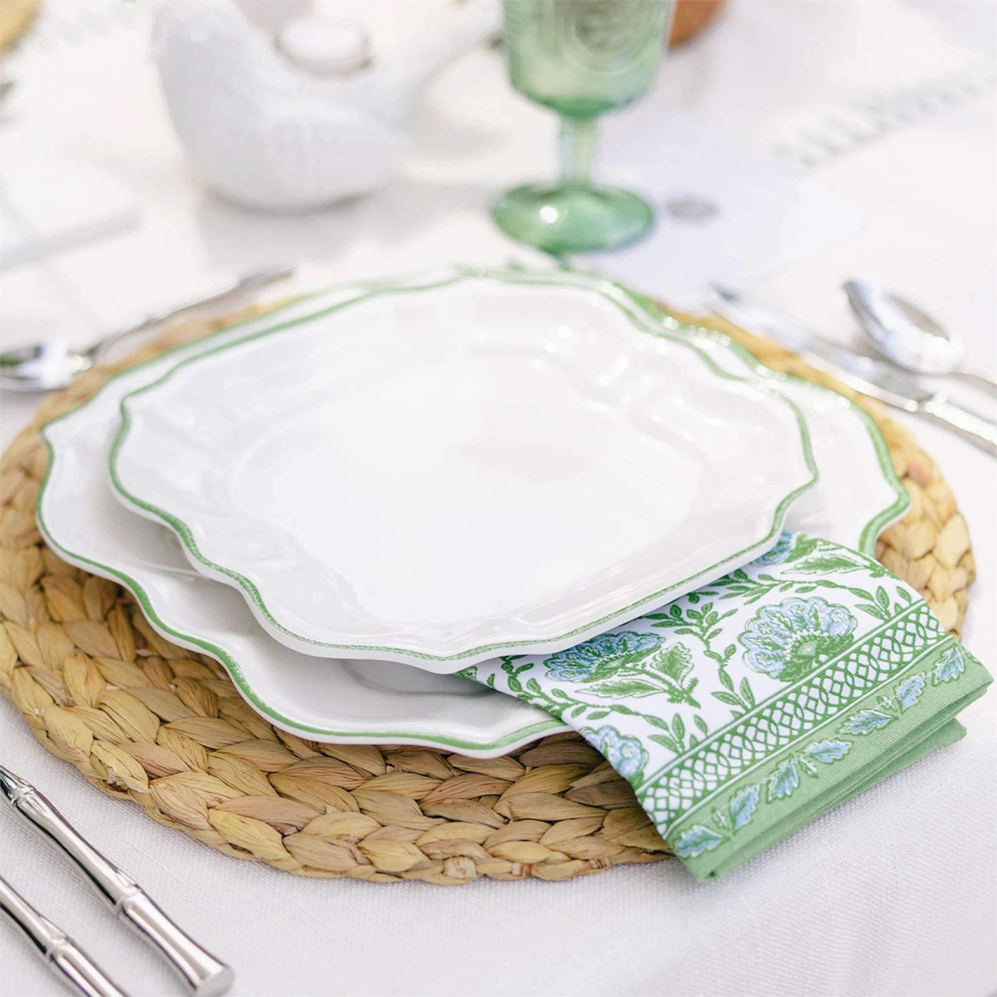 Countryside Green Floral Block Print Napkins