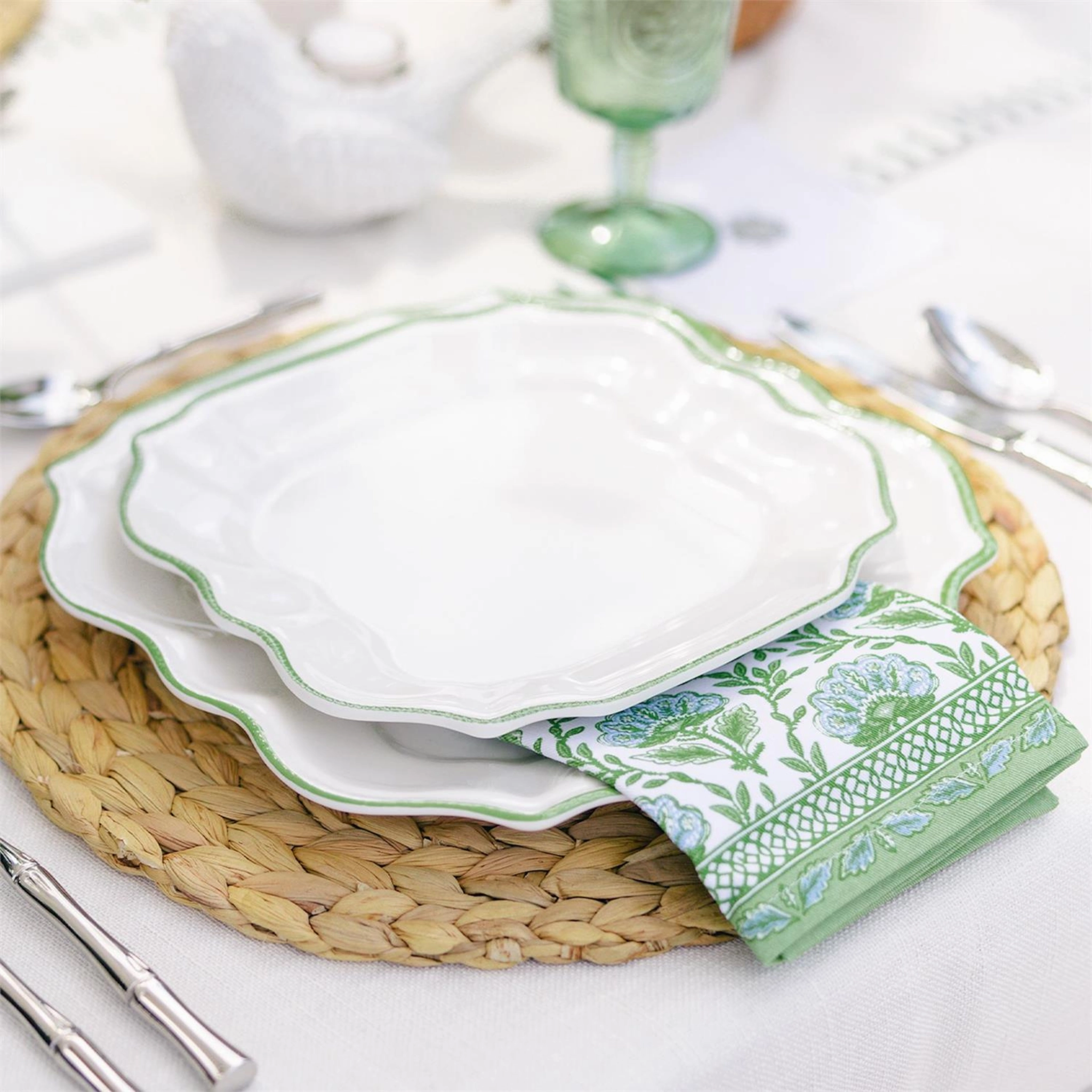 Countryside Green Floral Block Print Napkins