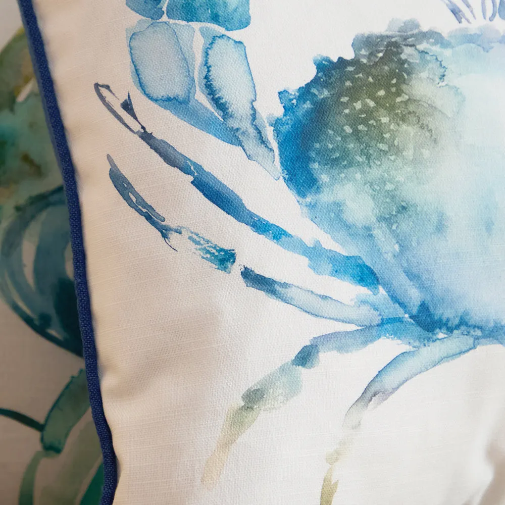 Crab Printed Piped Cushion Cobalt