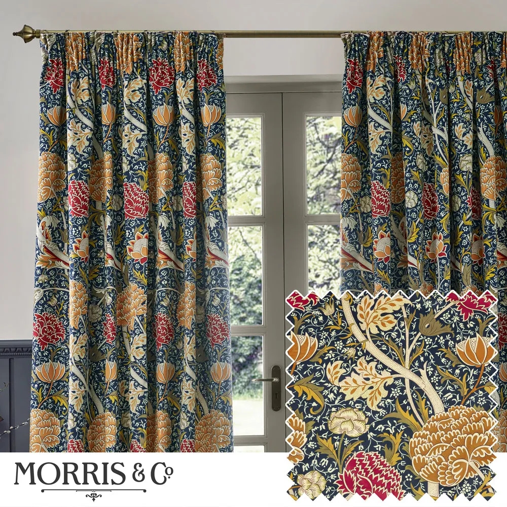 Cray Floral Velvet Pencil Pleat Curtains Indigo/Berry modern fashion rug  