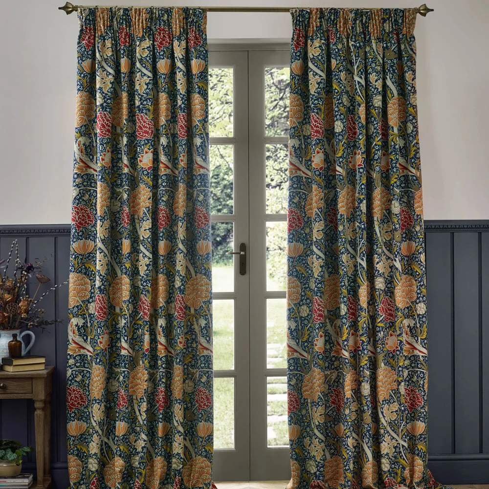 Cray Floral Velvet Pencil Pleat Curtains Indigo/Berry