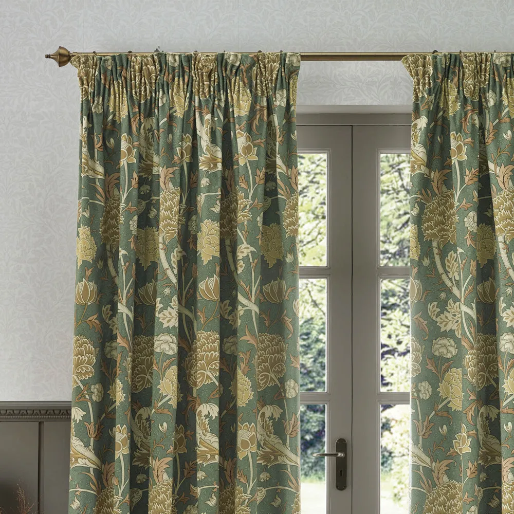 Cray Floral Velvet Pencil Pleat Curtains Sage/Sunflower