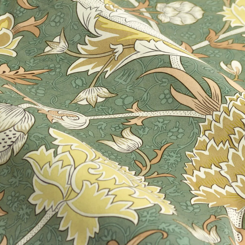 Cray Floral Velvet Pencil Pleat Curtains Sage/Sunflower