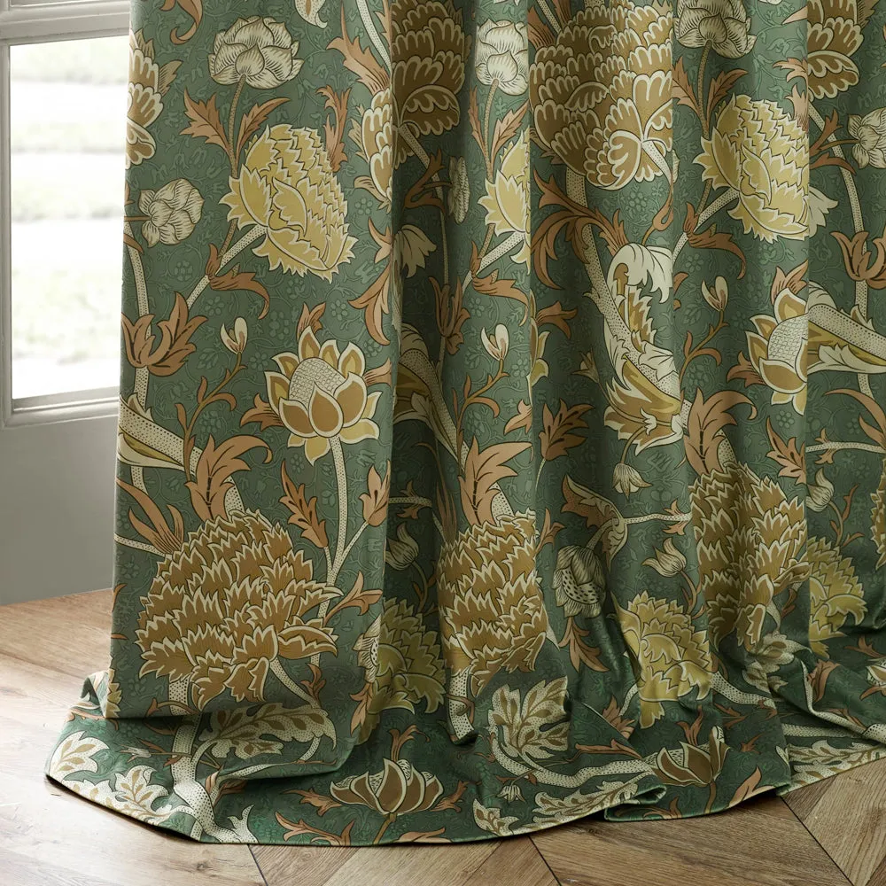 Cray Floral Velvet Pencil Pleat Curtains Sage/Sunflower