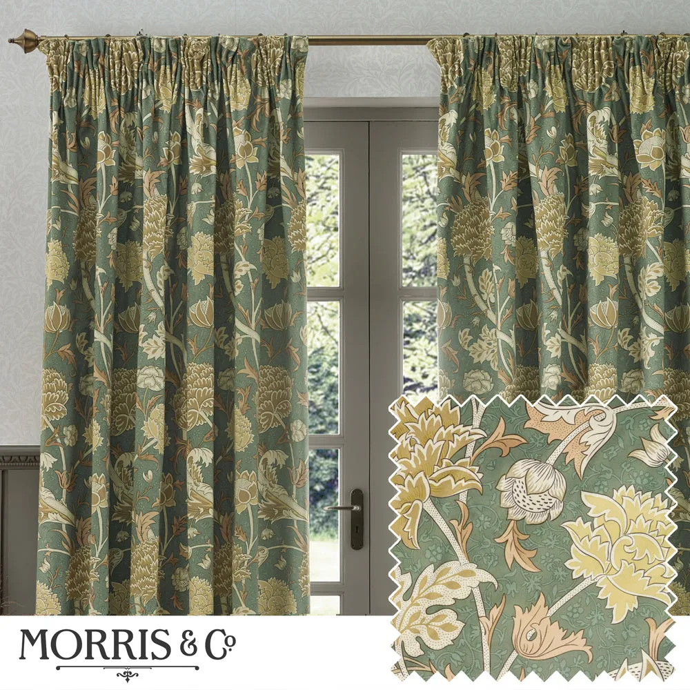 Cray Floral Velvet Pencil Pleat Curtains Sage/Sunflower modern fashion rug  