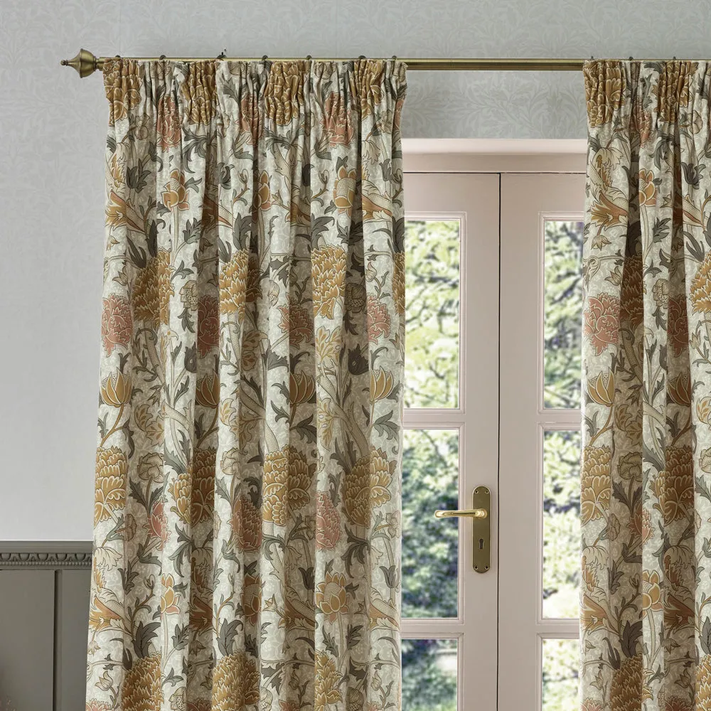 Cray Floral Velvet Pencil Pleat Curtains Stone/Clay