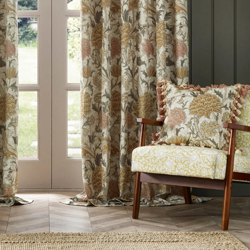Cray Floral Velvet Pencil Pleat Curtains Stone/Clay