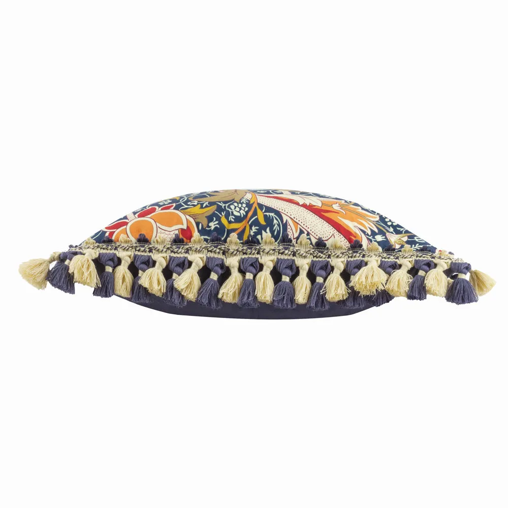 Cray Tasselled Velvet Cushion Indigo/Berry