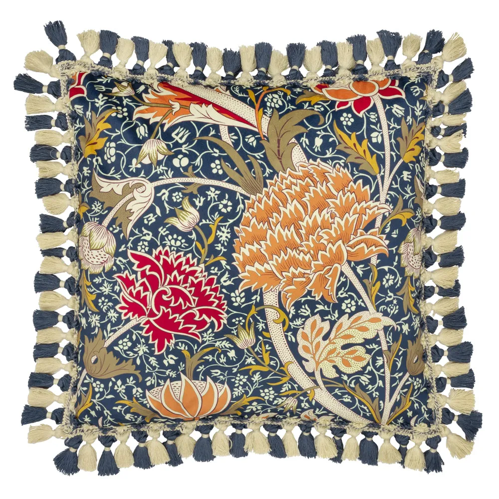 Cray Tasselled Velvet Cushion Indigo/Berry