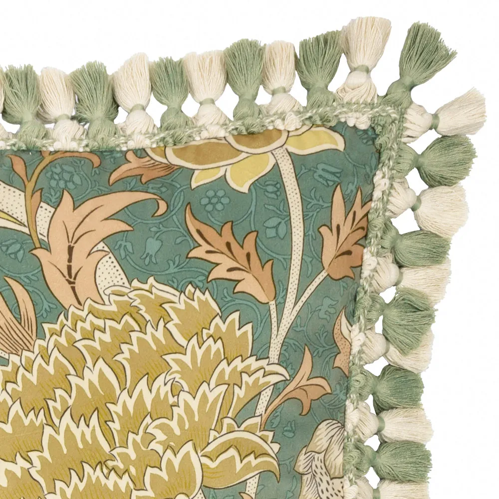 Cray Tasselled Velvet Cushion Sage/Sunflower