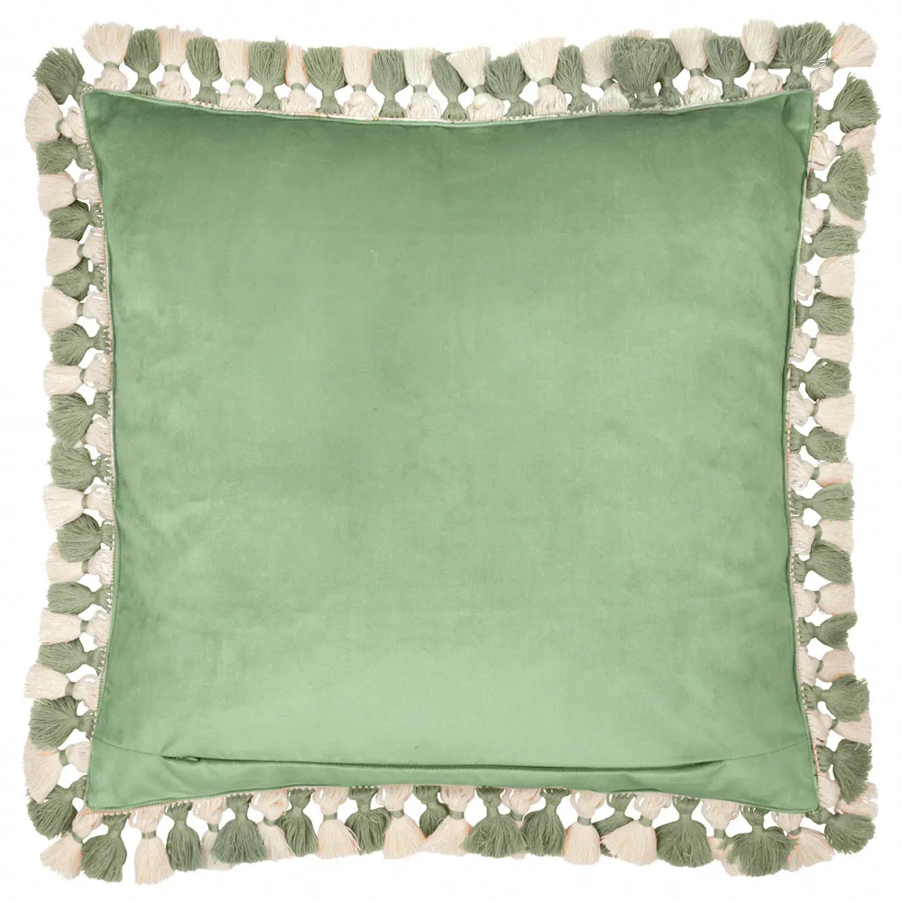Cray Tasselled Velvet Cushion Sage/Sunflower
