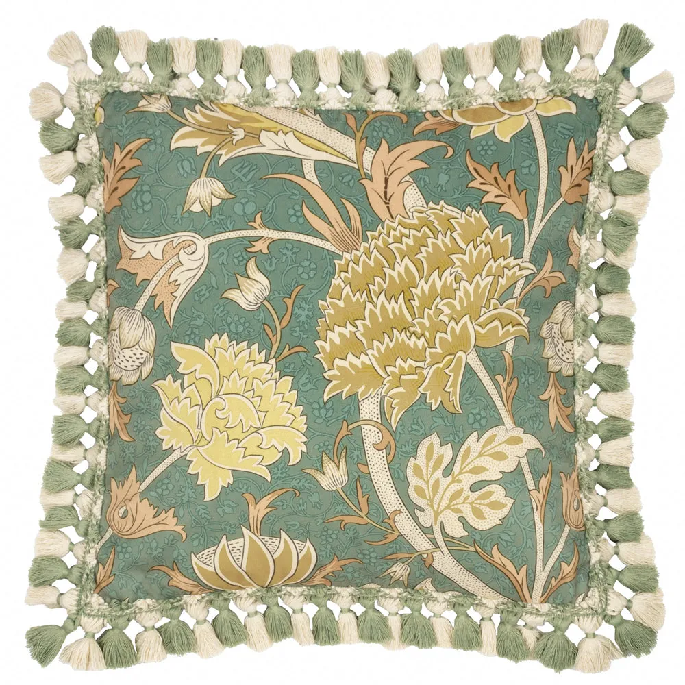 Cray Tasselled Velvet Cushion Sage/Sunflower