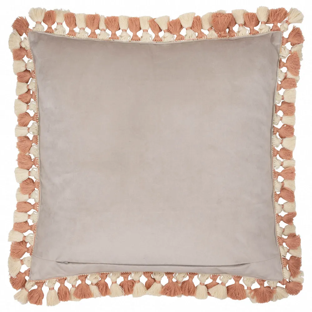 Cray Tasselled Velvet Cushion Stone/Clay