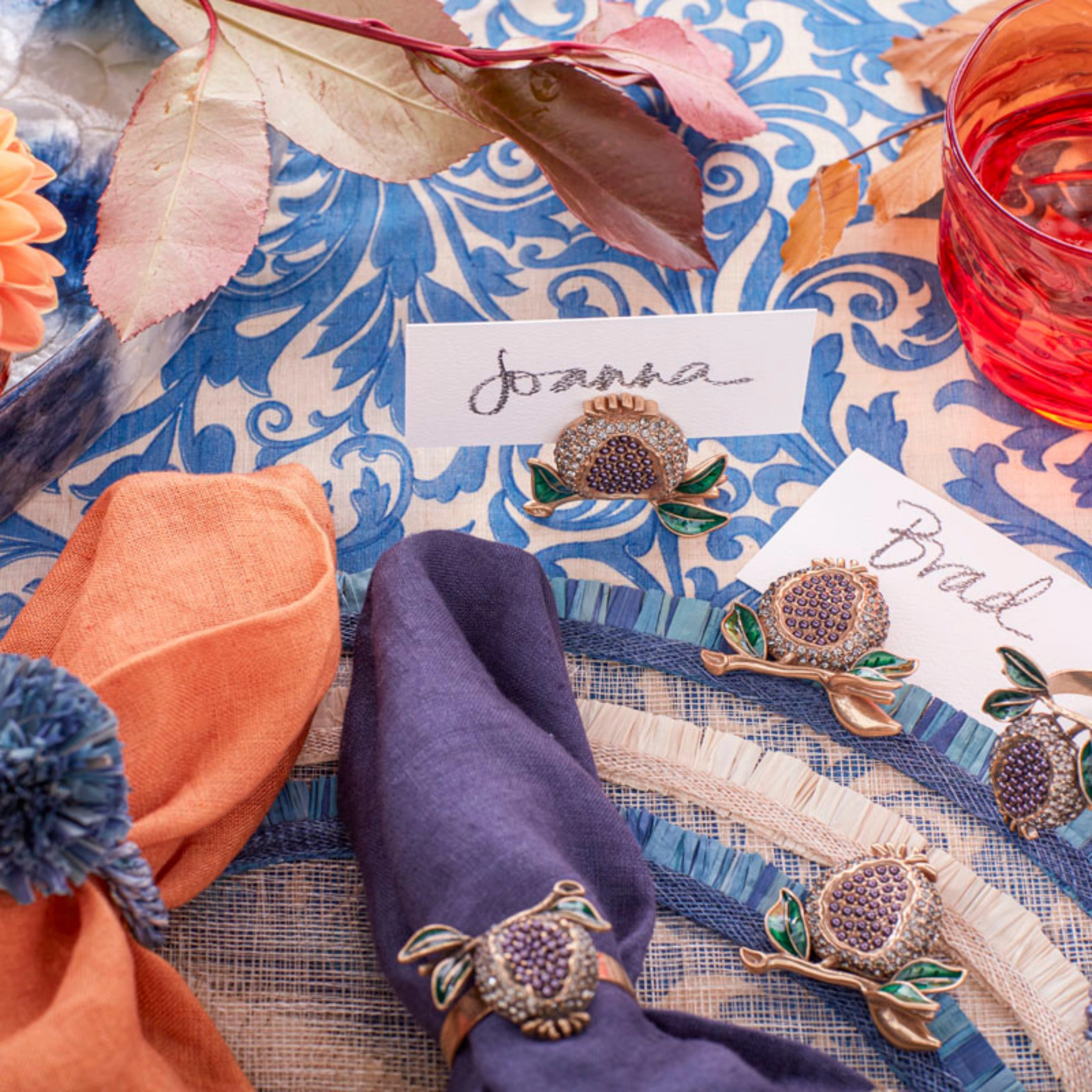 Damask Print Tablecloth, Blue