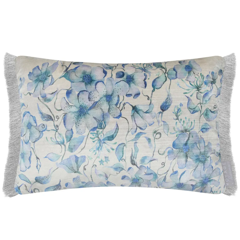 Daphne Printed Ruche Fringe Cushion Blue