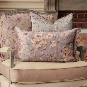 Daphne Printed Ruche Fringe Cushion Viola chic floor carpet  