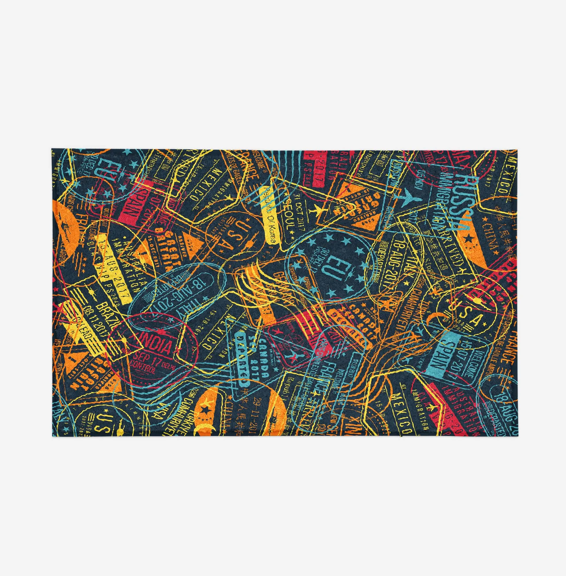 Dark Coloured Passport Stamps Designed Door Mats