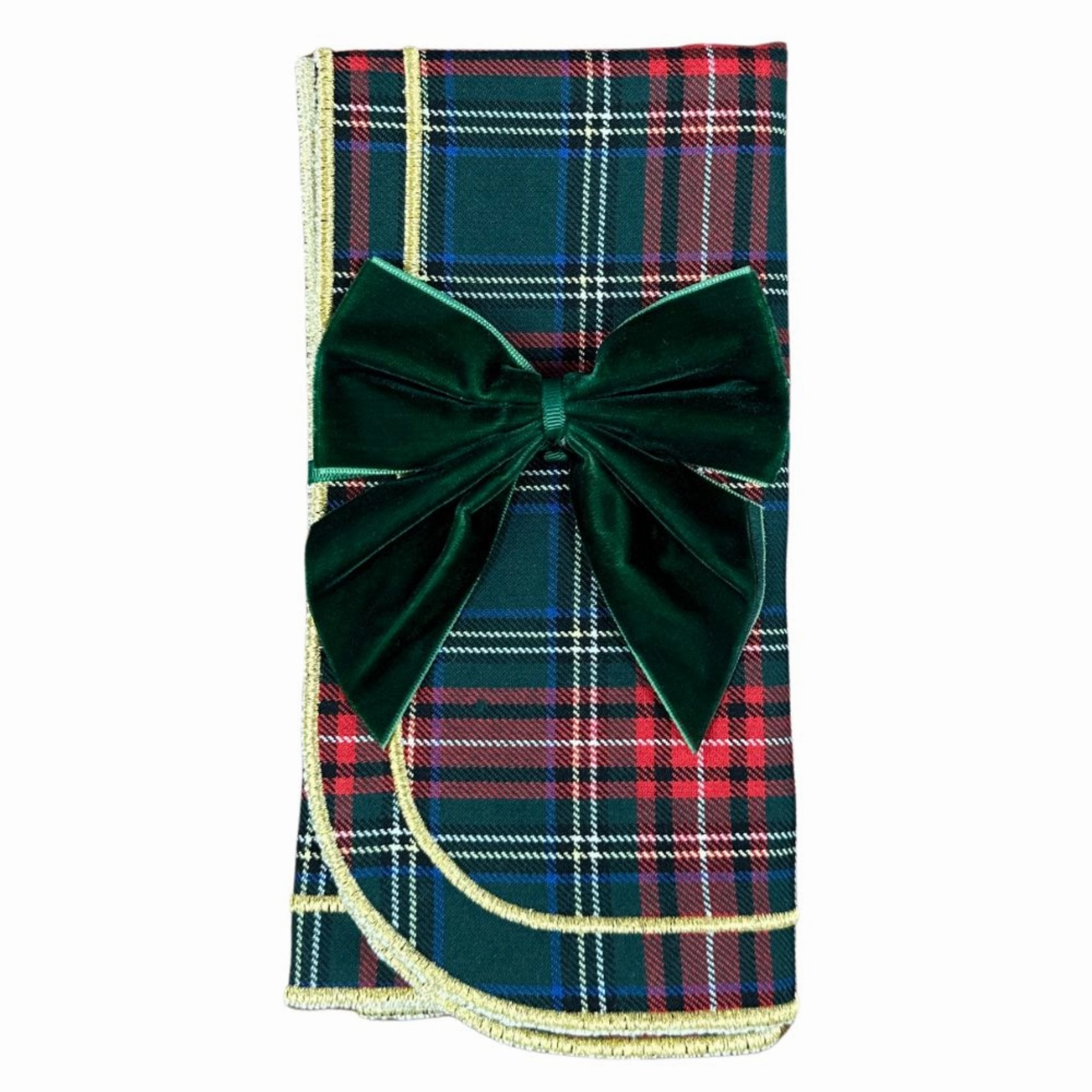 Dark Green Velvet Bow Napkin Ties, Set of 4