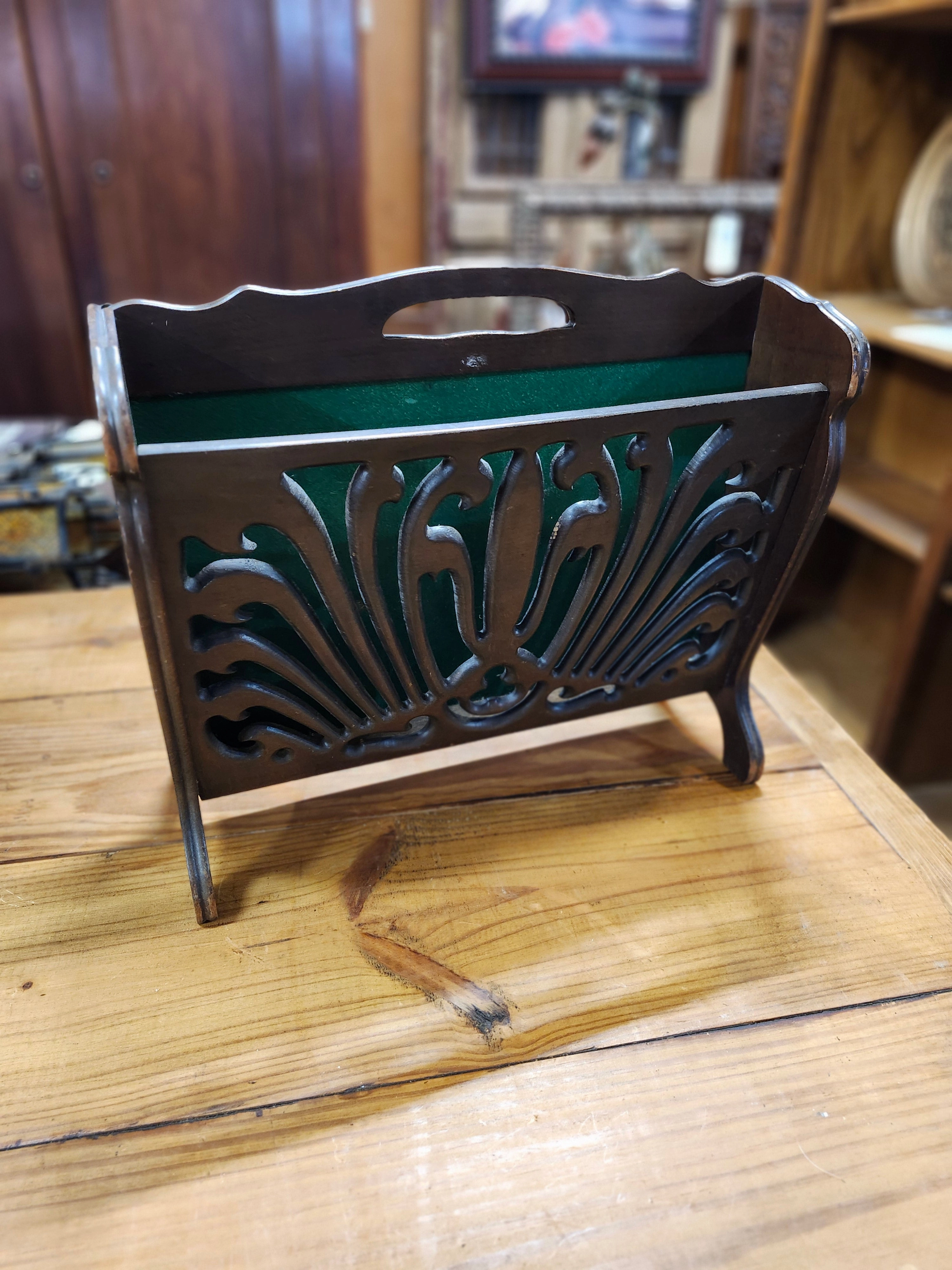 DARK OAK PIERCE CARVED MAGAZINE STAND