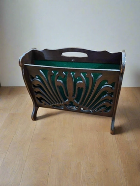 DARK OAK PIERCE CARVED MAGAZINE STAND artistic wall mural