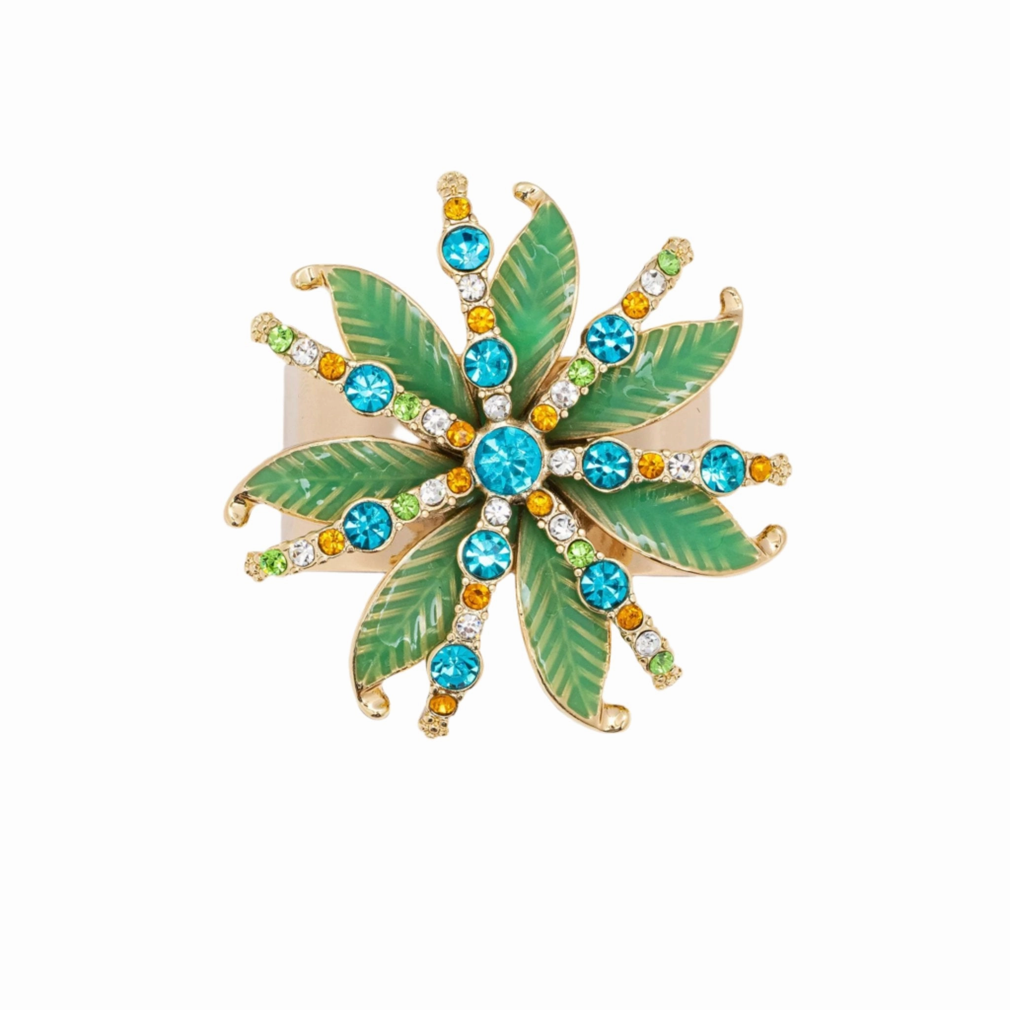 Deco Palm Napkin Rings, Green, Set of Four